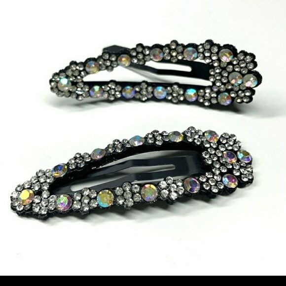 Iridescent rhinestone hair clips 2 per package NWT stocking stuffer - Picture 1 of 3